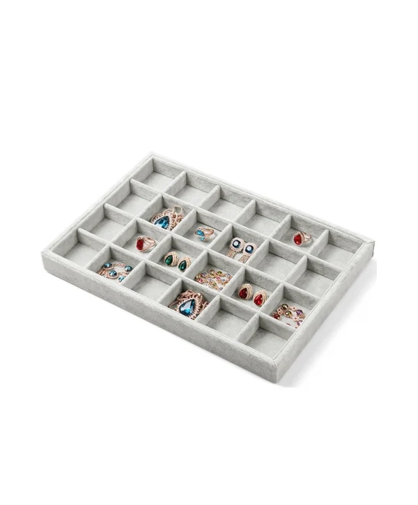 24 Bölmeli Kolye Ucu Küpe Yüzük Servis Tablası Gri Süet