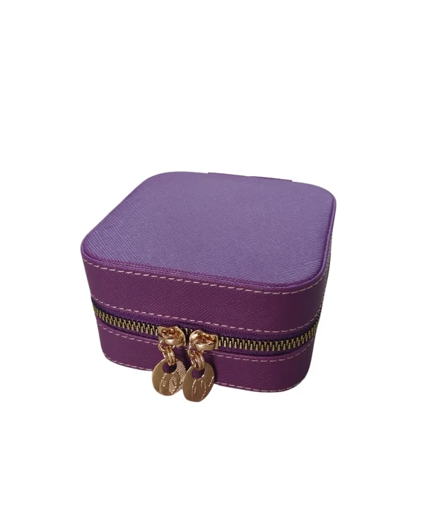 Fermuarlı Deri (Ahşap Kasalı ) Takı, Seyahat Ve Mücevher Çantası,kutusu Mor (11x11 Cm )