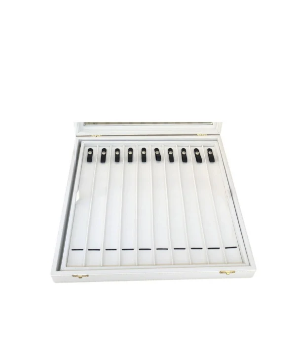 Camlı Kapaklı Çift Kat Tesbih&Bileklik ve takı Tablası Beyaz deri/içi Beyaz (21 Kanallı ve Çıtçıtlı)