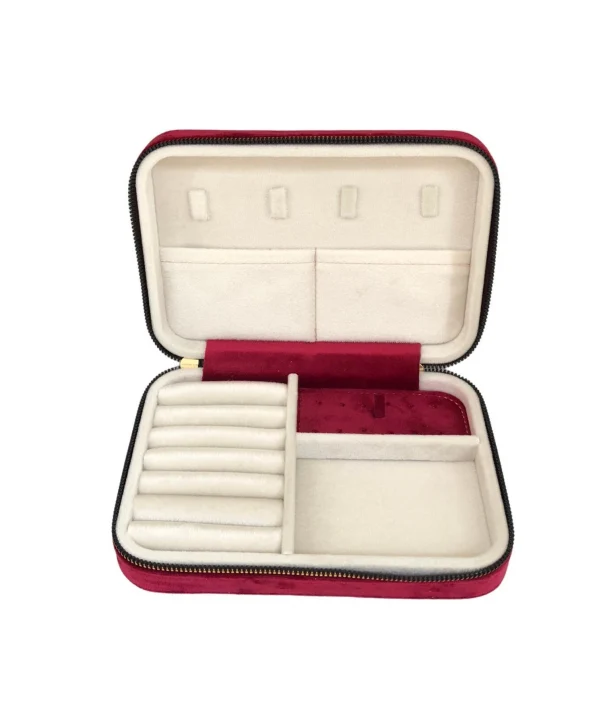 Fermuarlı (Ahşap Kasalı )Büyük boy Takı, Seyahat Ve Mücevher Çantasıkutusu Bordo Süet(14x21 Cm)