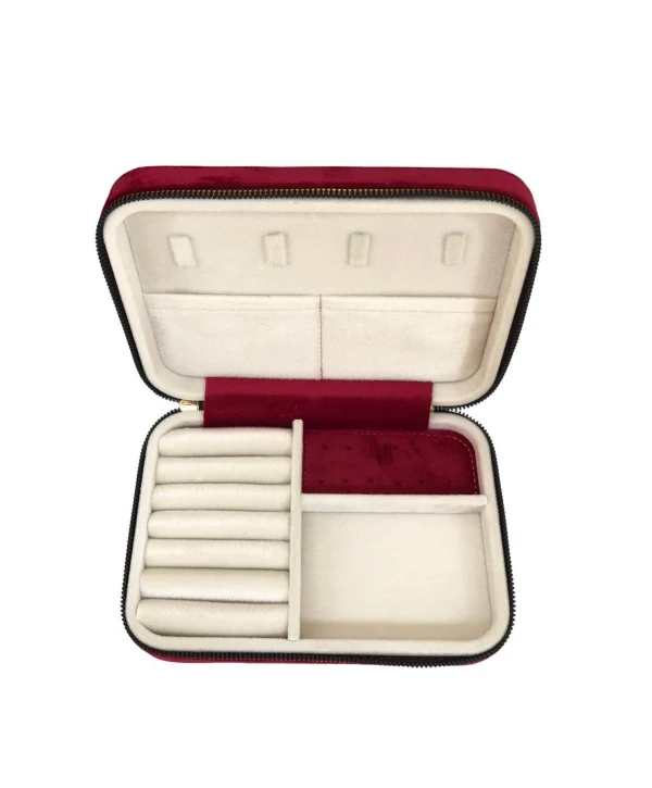 Fermuarlı (Ahşap Kasalı )Büyük boy Takı, Seyahat Ve Mücevher Çantasıkutusu Bordo Süet(14x21 Cm)