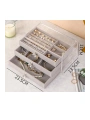 Akrilik 3 Kadife Çekmeceli Takı Organizatörü,Düzenleyici (13x23 cm ) Gri Süet