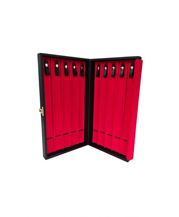 10lu Tesbih Kutusu (ahşap Kasa) Siyah Deri 18x35 cm