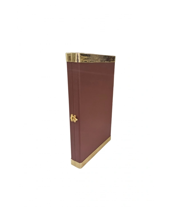 14lu Tesbih Kutusu (ahşap Kasa) Deri Yaldız Şeritli TABA 26x42 cm