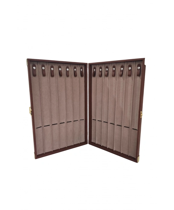 14lu Tesbih Kutusu (ahşap Kasa) Deri Yaldız Şeritli TABA 26x42 cm