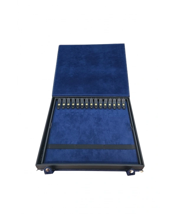 30 lu Tesbih Kutusu ve Çantası (ÇıtÇıtlı) Süet 34x38 cm Lacivert