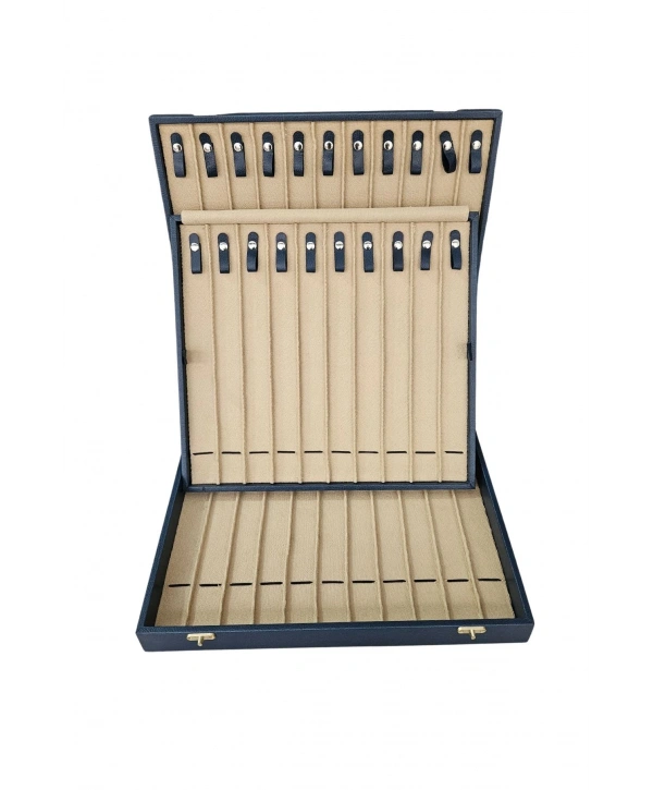 32li Iki Katlı Tesbih (ahşap Kasa) Deri Çanta& Kutu Lacivert 35x38 Cm