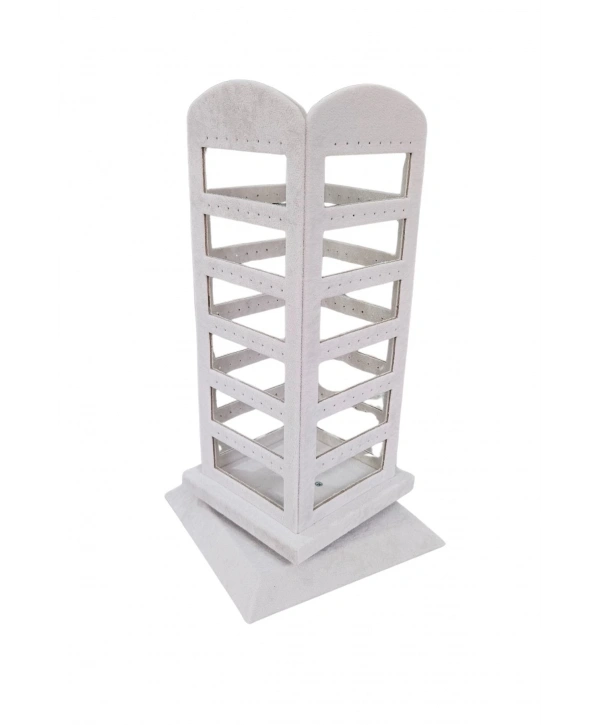 96 lı 360 Döner Küpelik Standı Süet Krem(18 x35 cm)