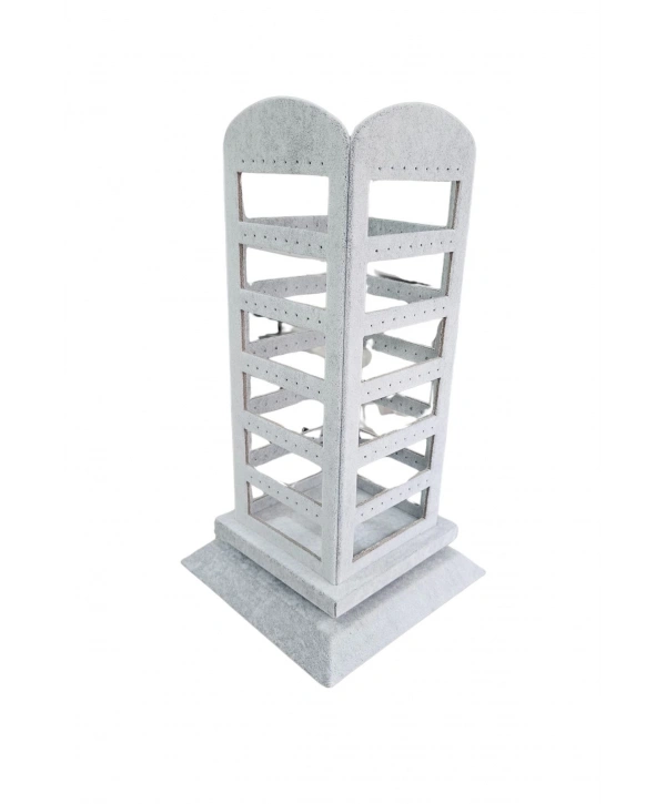 96 lı 360 Döner Küpelik Standı Süet Gri (18 x35 cm)