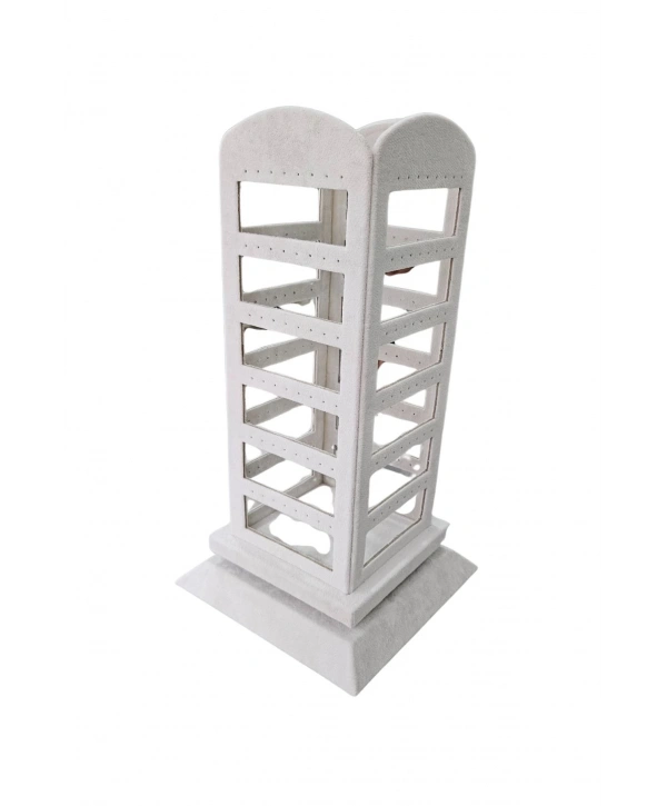 96 lı 360 Döner Küpelik Standı Süet Krem(18 x35 cm)