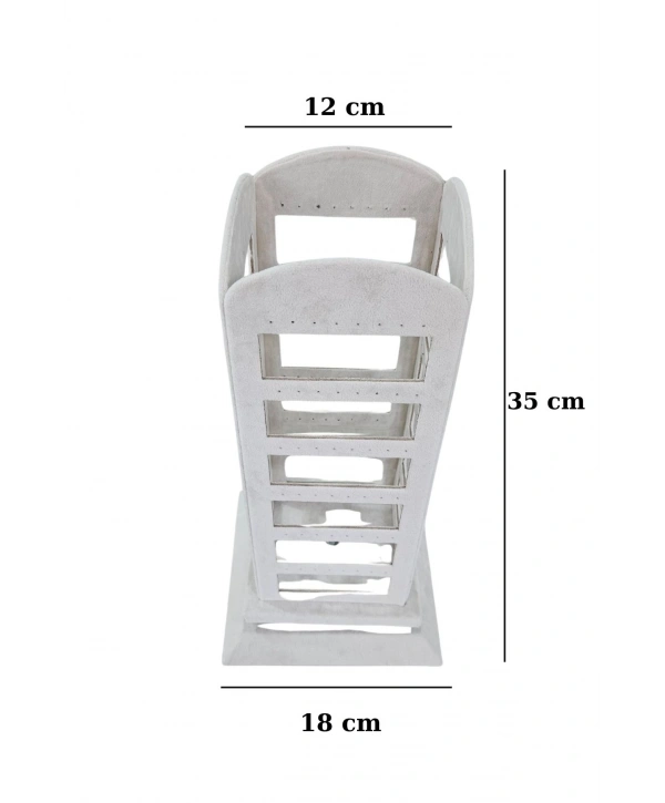 96 lı 360 Döner Küpelik Standı Süet Krem(18 x35 cm)