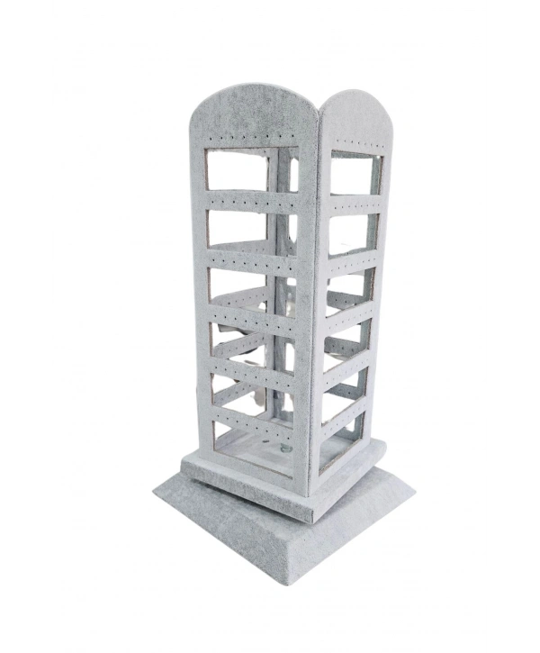 96 lı 360 Döner Küpelik Standı Süet Gri (18 x35 cm)