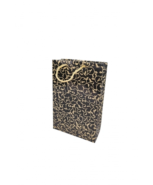 Altın Desenli Siyah (25 Li Paket )karton Çanta 12x17