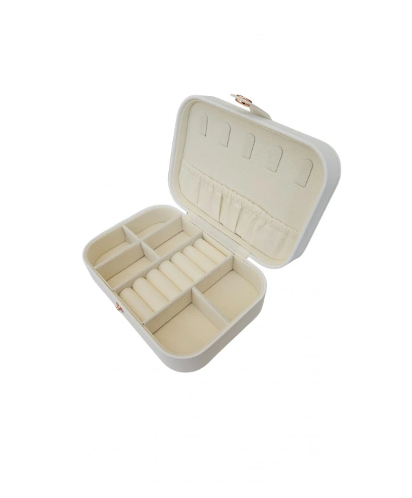 Çıtçıtlı Deri Midi Boy Takı, Seyahat Ve Mücevher Çantası,kutusu Beyaz (11x16 cm)