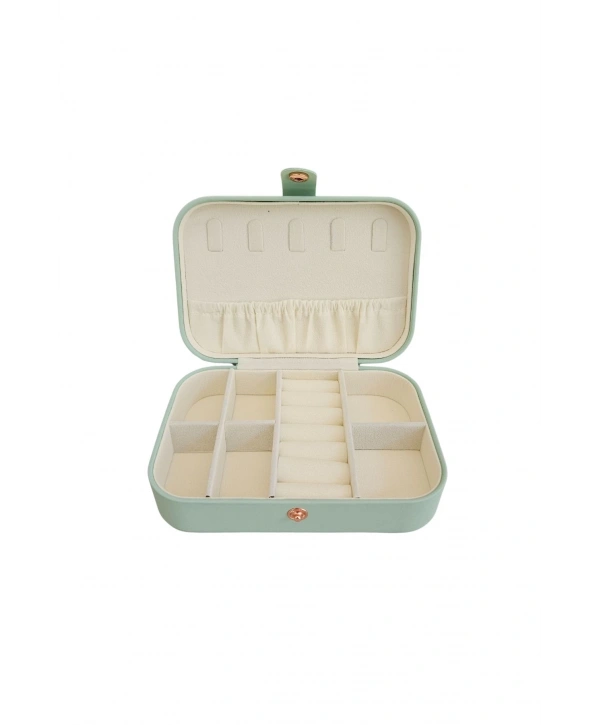 Çıtçıtlı Deri Midi Boy Takı, Seyahat Ve Mücevher Çantası,kutusu Açık Yeşil(11x16 cm)