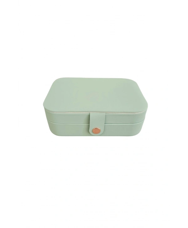 Çıtçıtlı Deri Midi Boy Takı, Seyahat Ve Mücevher Çantası,kutusu Açık Yeşil(11x16 cm)