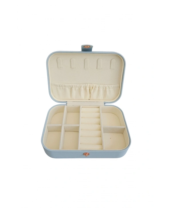 Çıtçıtlı Deri Midi Boy Takı, Seyahat Ve Mücevher Çantası,kutusu Bebe Mavisi (11x16 cm)