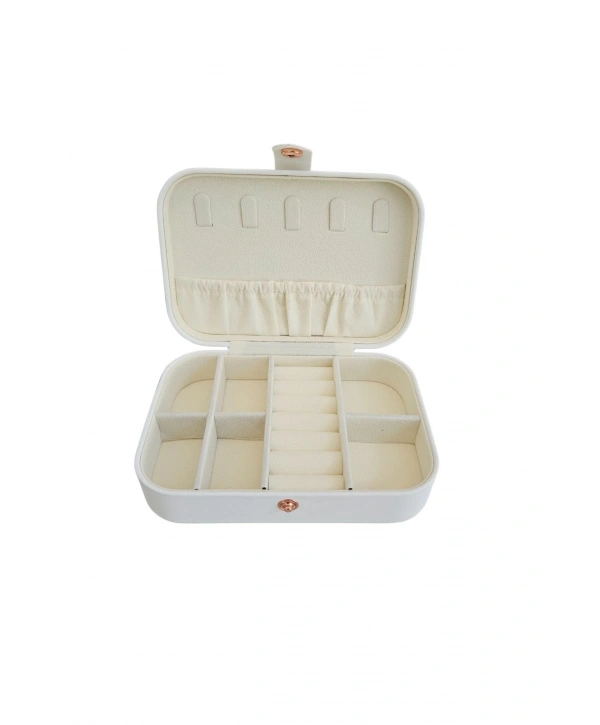 Çıtçıtlı Deri Midi Boy Takı, Seyahat Ve Mücevher Çantası,kutusu Beyaz (11x16 cm)