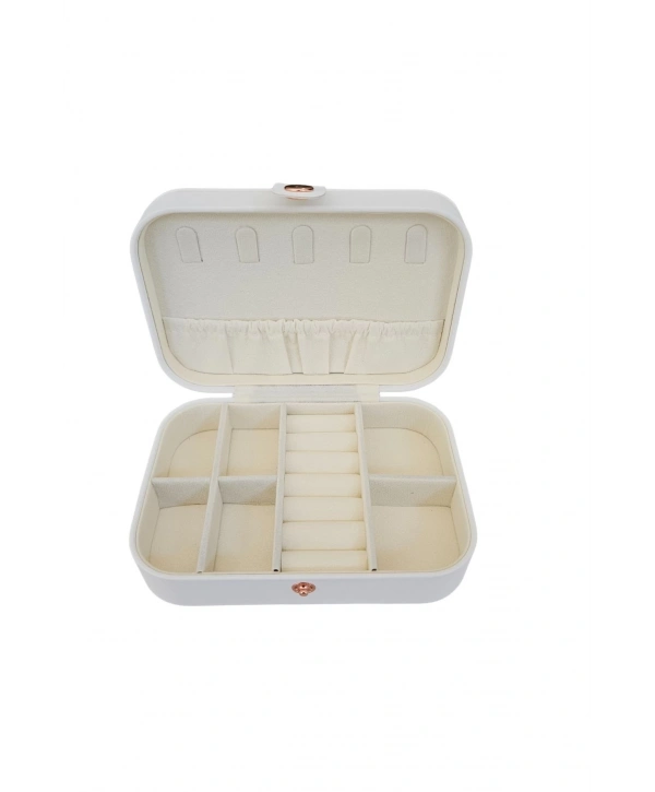 Çıtçıtlı Deri Midi Boy Takı, Seyahat Ve Mücevher Çantası,kutusu Beyaz (11x16 cm)