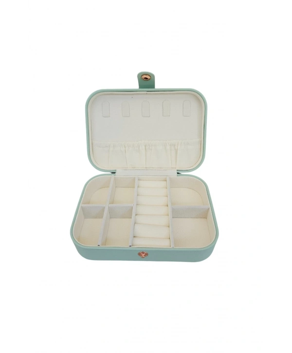 Çıtçıtlı Deri Midi Boy Takı, Seyahat Ve Mücevher Çantası,kutusu Açık Yeşil(11x16 cm)