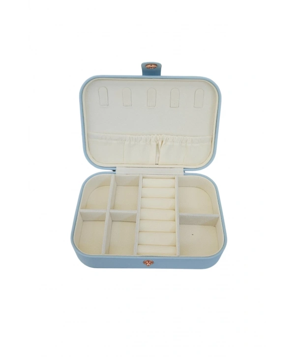 Çıtçıtlı Deri Midi Boy Takı, Seyahat Ve Mücevher Çantası,kutusu Bebe Mavisi (11x16 cm)