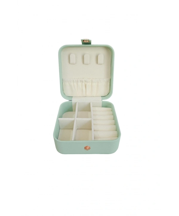 Çıtçıtlı Deri Mini Boy Takı, Seyahat Ve Mücevher Çantası,kutusuvAçık Yeşil (10x10 cm)