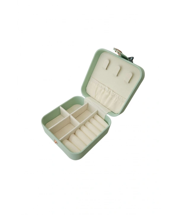 Çıtçıtlı Deri Mini Boy Takı, Seyahat Ve Mücevher Çantası,kutusuvAçık Yeşil (10x10 cm)