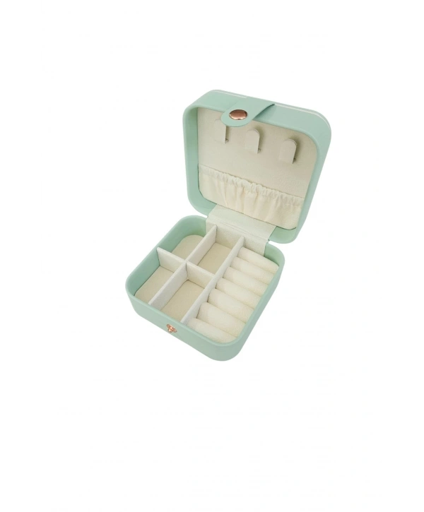 Çıtçıtlı Deri Mini Boy Takı, Seyahat Ve Mücevher Çantası,kutusuvAçık Yeşil (10x10 cm)