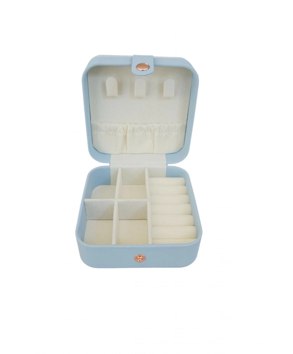 Çıtçıtlı Deri Mini Boy Takı, Seyahat Ve Mücevher Çantası,kutusu Bebe Mavisi (10x10 cm)