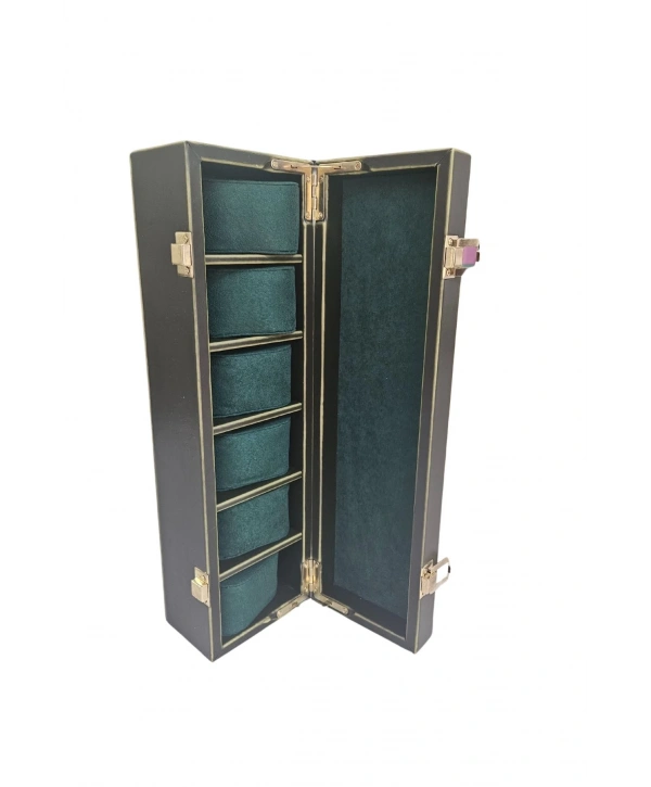 Deri Lüx 6 Lı Saat Çantası,Kutusu Kilitli (Yeşil)