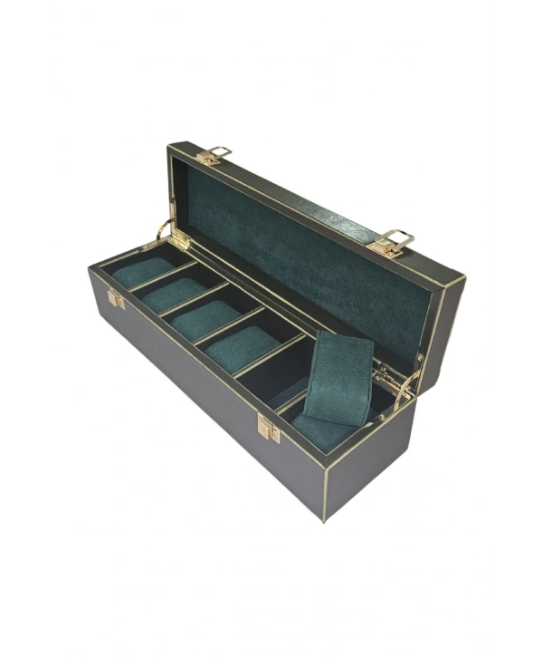 Deri Lüx 6 Lı Saat Çantası,Kutusu Kilitli (Yeşil)