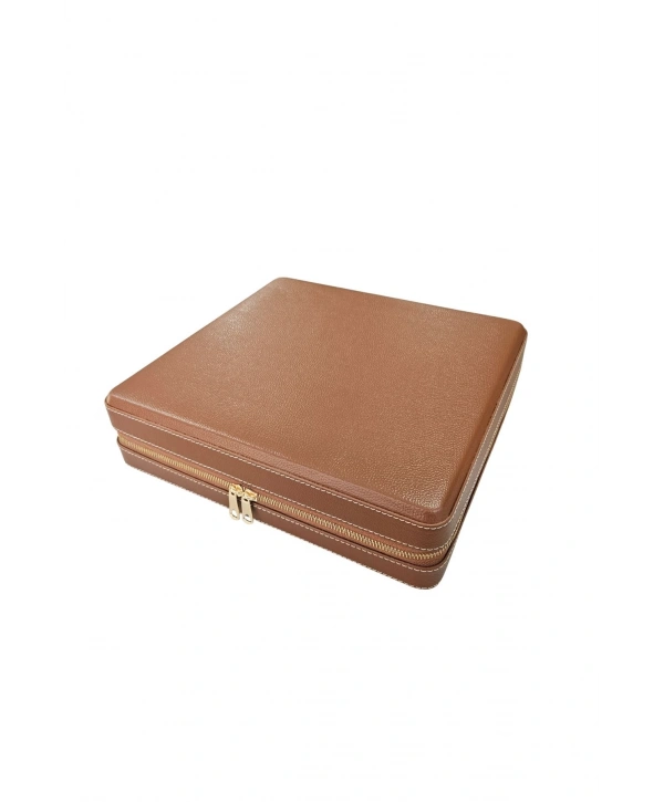 Deri luxury 15 Li Saat Çantası,kutusu Fermuarlı Taba (31X33)