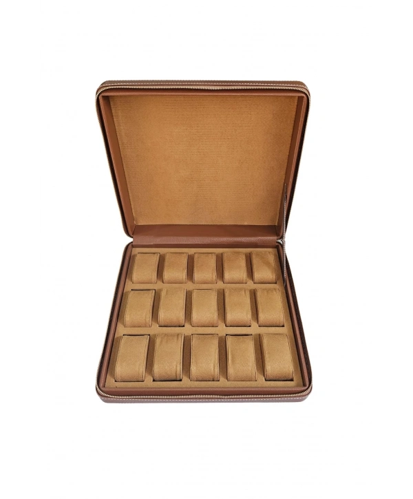 Deri luxury 15 Li Saat Çantası,kutusu Fermuarlı Taba (31X33)