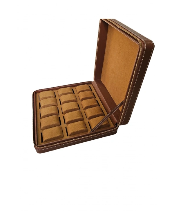 Deri luxury 15 Li Saat Çantası,kutusu Fermuarlı Taba (31X33)