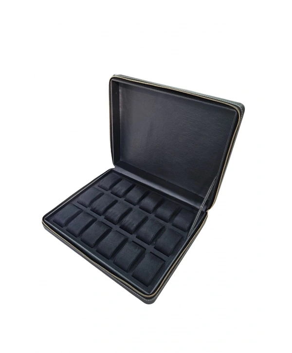 Deri luxury 18 Li Saat Çantası,kutusu Fermuarlı Siyah (31X38 cm)