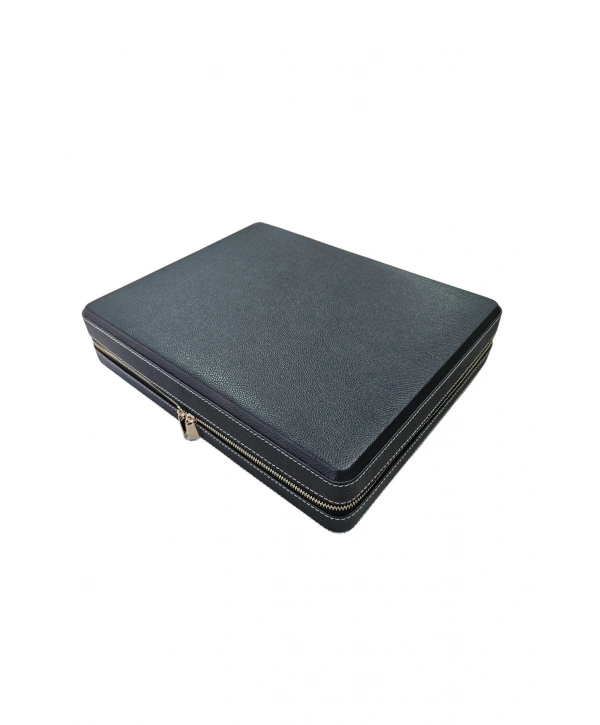 Deri luxury 18 Li Saat Çantası,kutusu Fermuarlı Siyah (31X38 cm)