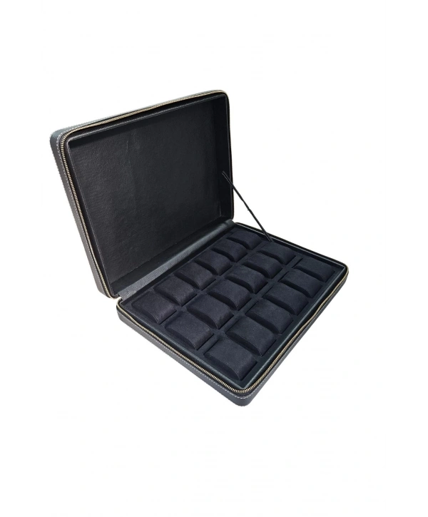 Deri luxury 18 Li Saat Çantası,kutusu Fermuarlı Siyah (31X38 cm)