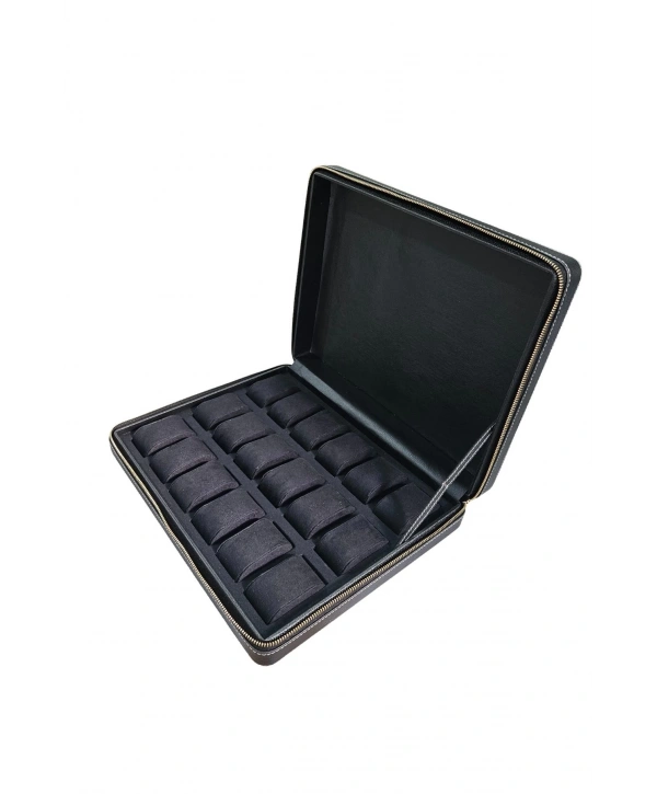 Deri luxury 18 Li Saat Çantası,kutusu Fermuarlı Siyah (31X38 cm)