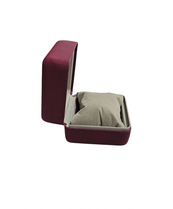 Deri Menteşeli Yastıklı Saat Kutusu (Bordo)