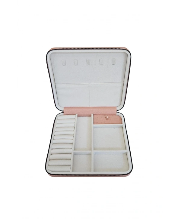 Fermuarlı Deri (ahşap Kasalı ) Jumbo Boy Takı, Seyahat Ve Mücevher Çantası,kutusu Pudra (24x26 Cm)