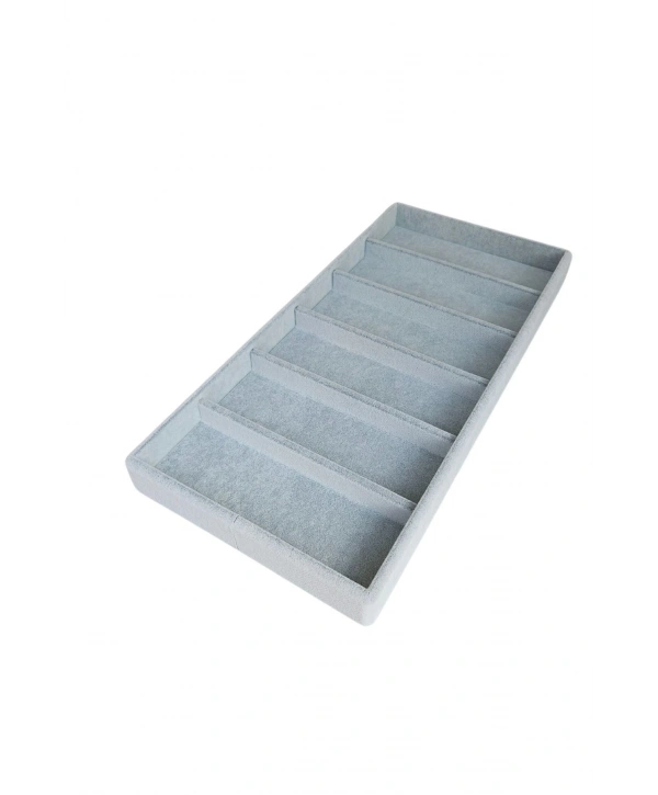 Gözlük Kolye Ucu Küpe Yüzük Servis Tablası Gri Süet (6 BÖLMELİ)18x38Cm