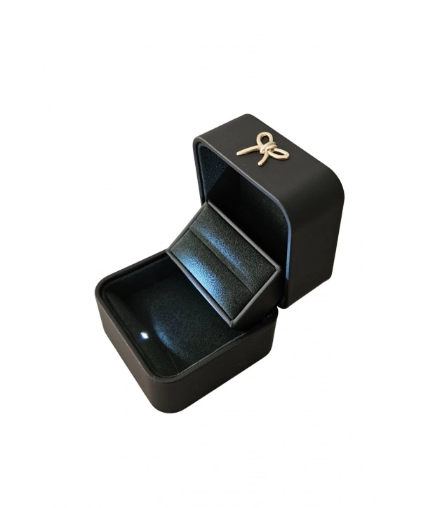 Işıklı Premium Deri Yüzük & Alyans Kutusu (Siyah)