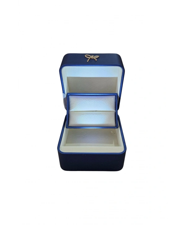 Işıklı Premium Deri Yüzük & Alyans Ve Kolye Kutusu (Mavi)