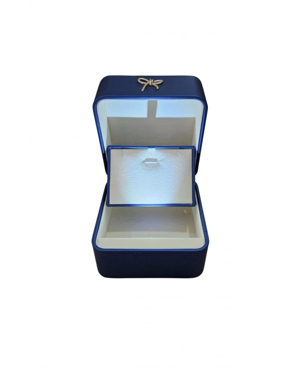 Işıklı Premium Deri Yüzük & Alyans Ve Kolye Kutusu (Mavi)