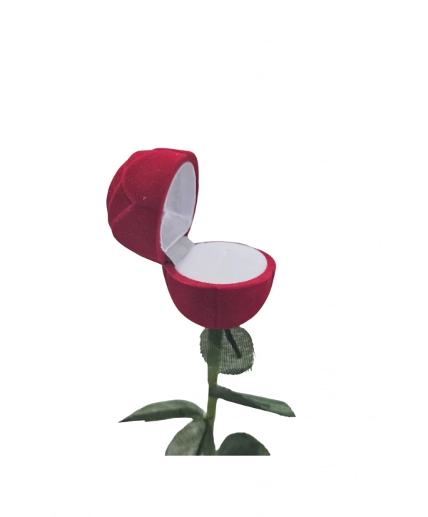 Kadife Saplı Gül Şeklinde Yüzük & Küpe Kutusu (kırmızı)