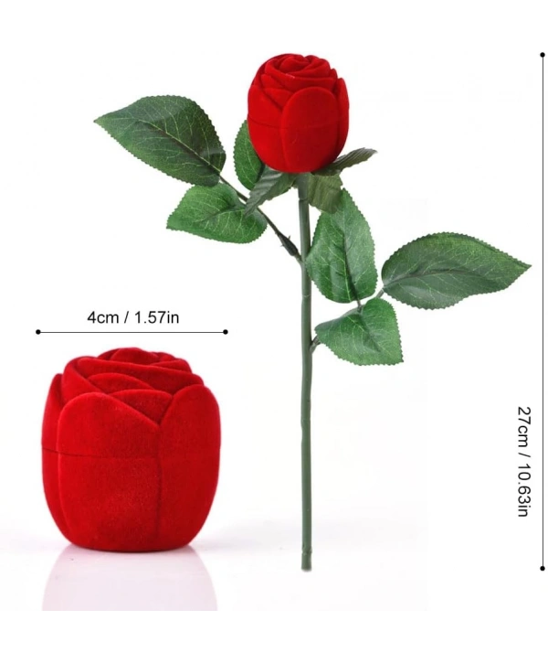 Kadife Saplı Gül Şeklinde Yüzük & Küpe Kutusu (kırmızı)