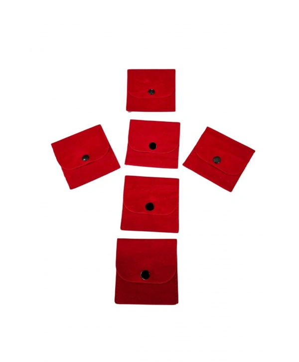 Kadife (SÜET) Zarf Kese Kırmızı 50 Adet 7x7 cm Boy Takı, Altın Kesesi (ÇITÇITLI)