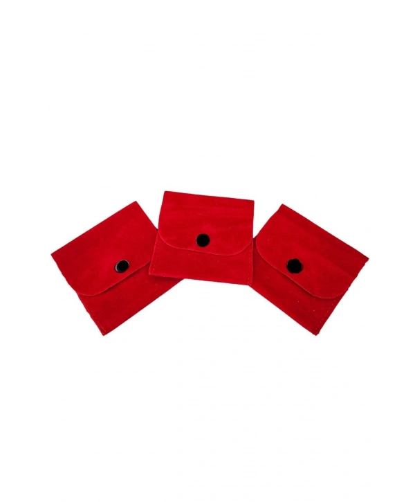 Kadife (SÜET) Zarf Kese Kırmızı 50 Adet 7x7 cm Boy Takı, Altın Kesesi (ÇITÇITLI)