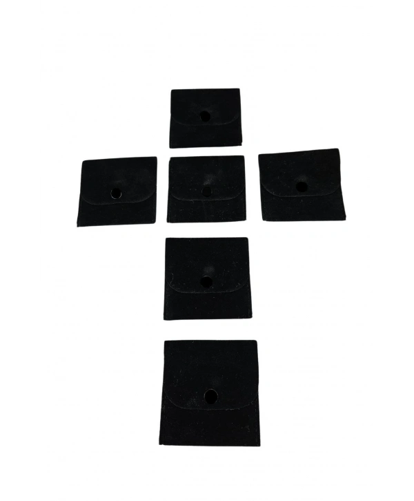 Kadife (SÜET) Zarf Kese Siyah 25 Adet 7x7 cm Boy Takı, Altın Kesesi (ÇITÇITLI)