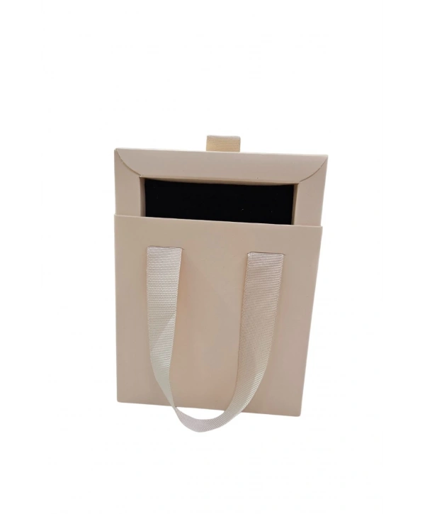 Krem 1 Adet Çekmeceli Ve Çantalı Karton Kolye&mini Set Kutusu (12x12 Cm )